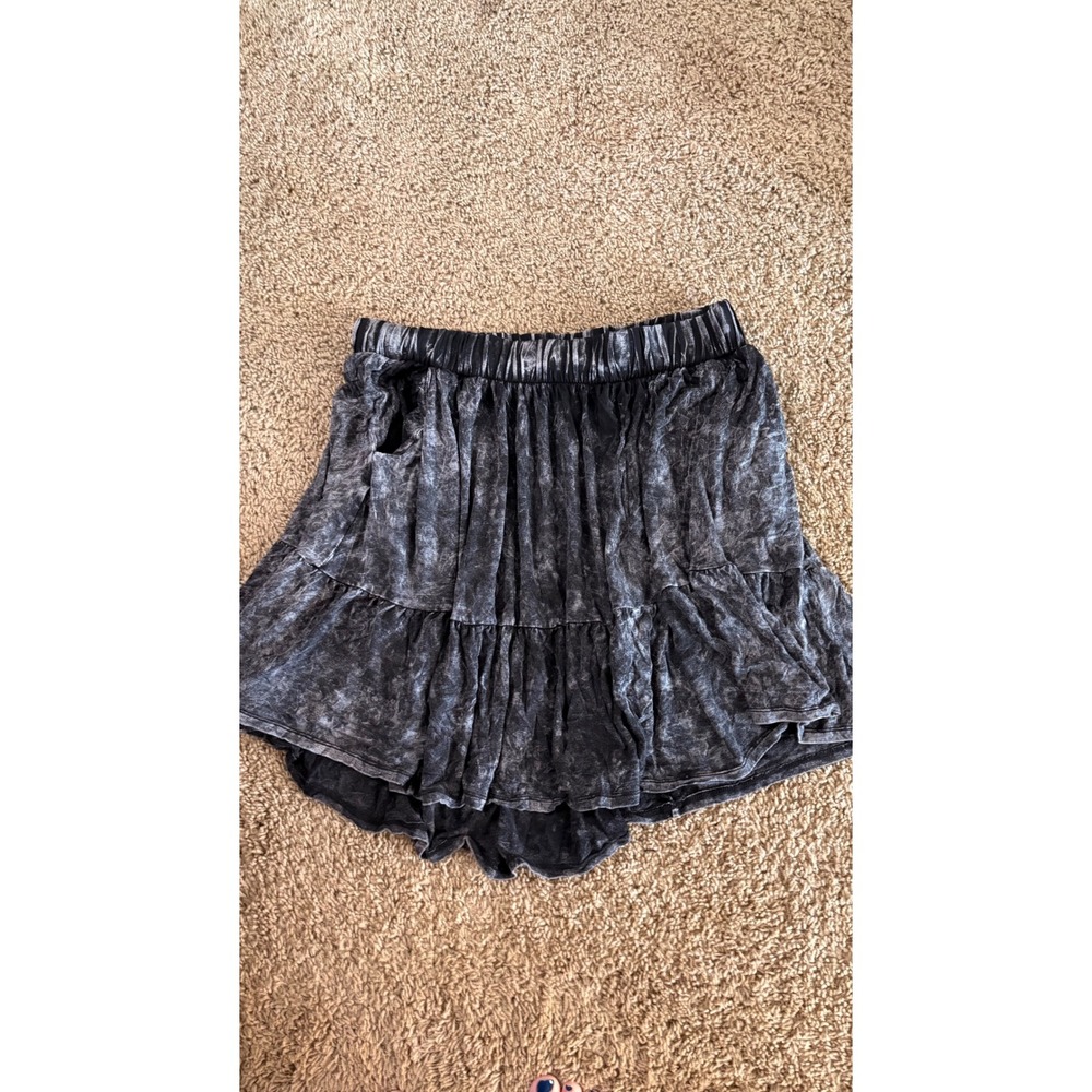 Torrid Super Soft Knits Acid Wash Tiered Mini Skirt Charcoal Grey Pockets 00 M L
